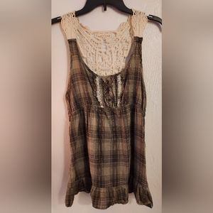 Women's Tunic Tank Top Size XL Hunter Green Plaid